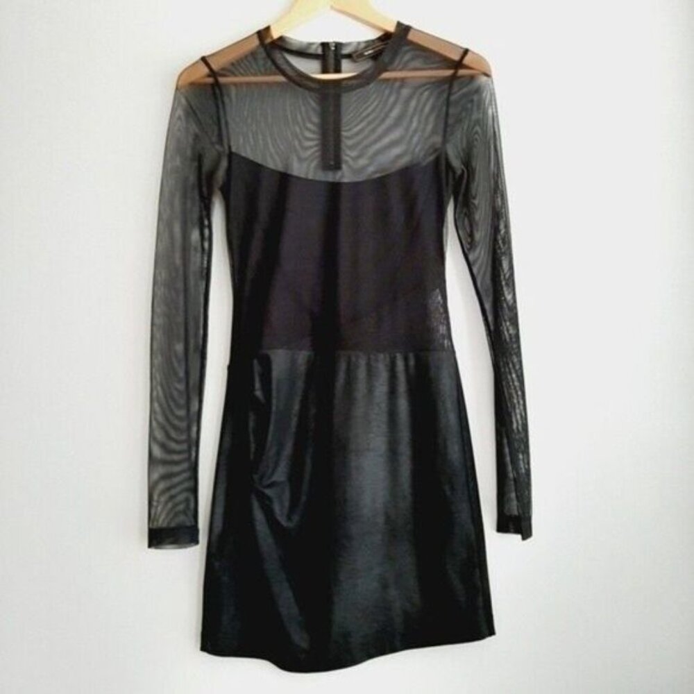 BCBGMAXAZRIA / Black Mesh Long Sleeve Fitted Short Mini Dress Sz XS